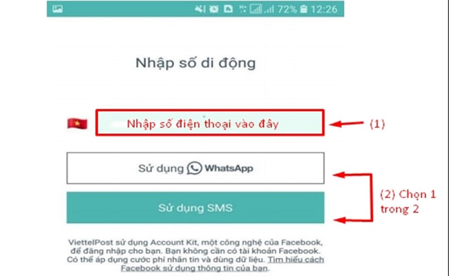 Đăng nhập bằng OTP để tra cứu vận đơn viettel